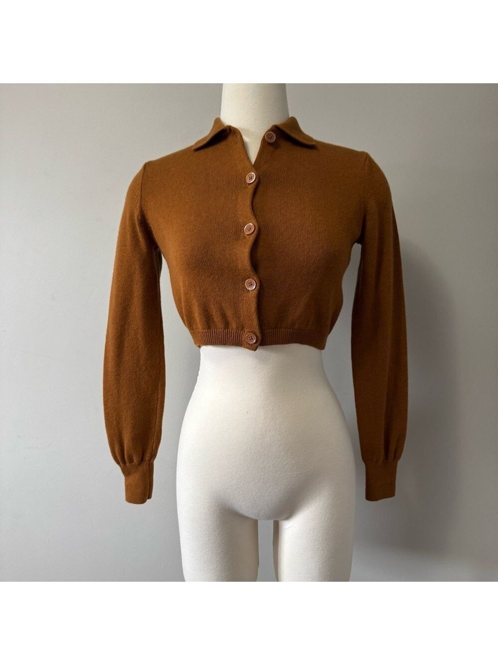 Aritzia Wilfred Brown Merino Button Up Cropped Cardigan Sweater Size 2XS
